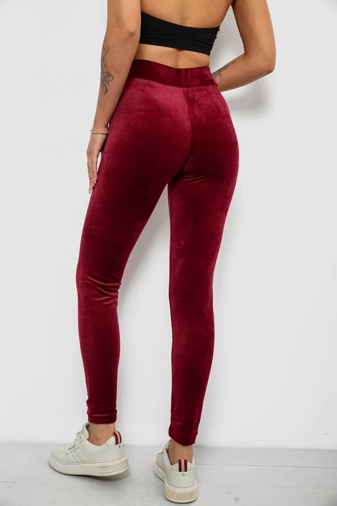 Купить Лосины женские велюровые однотонные, цвет бордовый, 214R263-1 - Фото №4