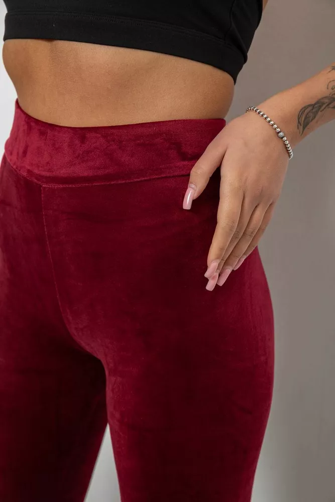 Купить Лосины женские велюровые однотонные, цвет бордовый, 214R263-1 - Фото №5