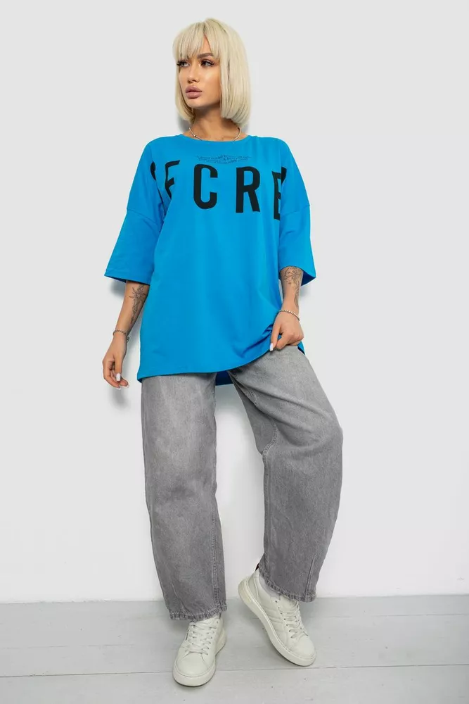 Купити Футболка жіноча з принтом, колір блакитний, 244R3008-1 - Фото №2