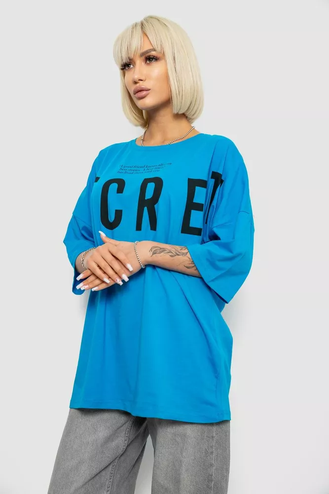 Купити Футболка жіноча з принтом, колір блакитний, 244R3008-1 - Фото №3