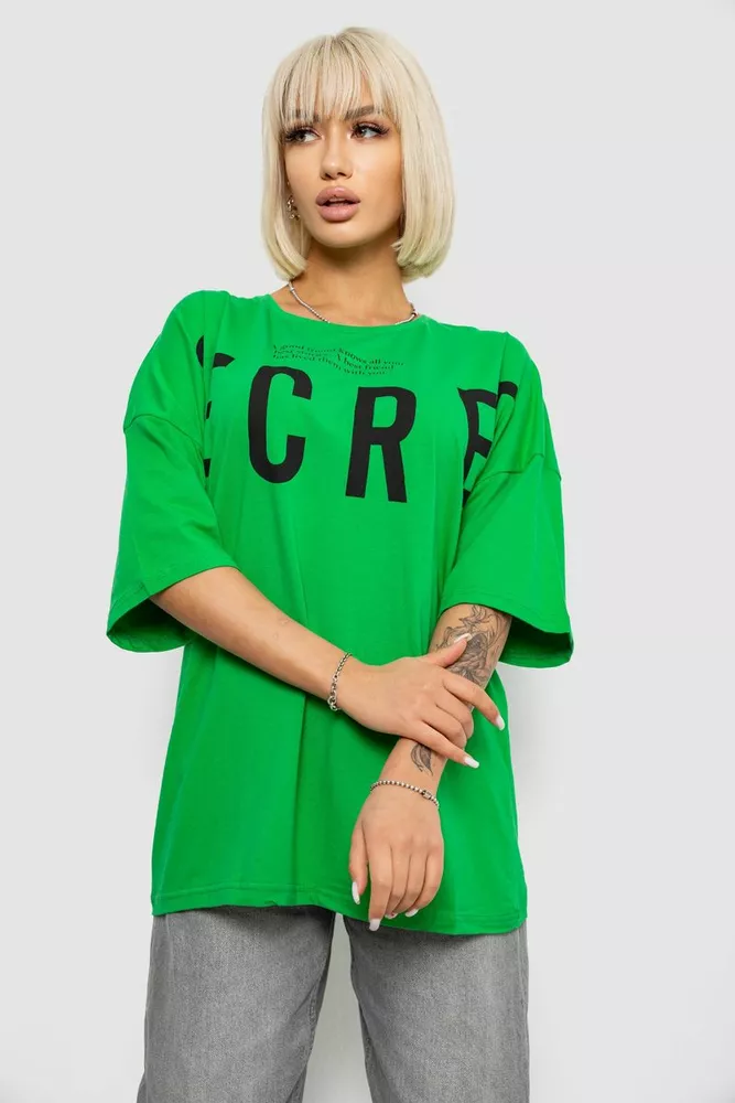 Купить Футболка женская с принтом, цвет зеленый, 244R3008-1 - Фото №1