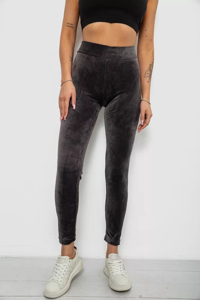 Купить Лосины женские велюровые однотонные, цвет серый, 214R263-1 - Фото №1