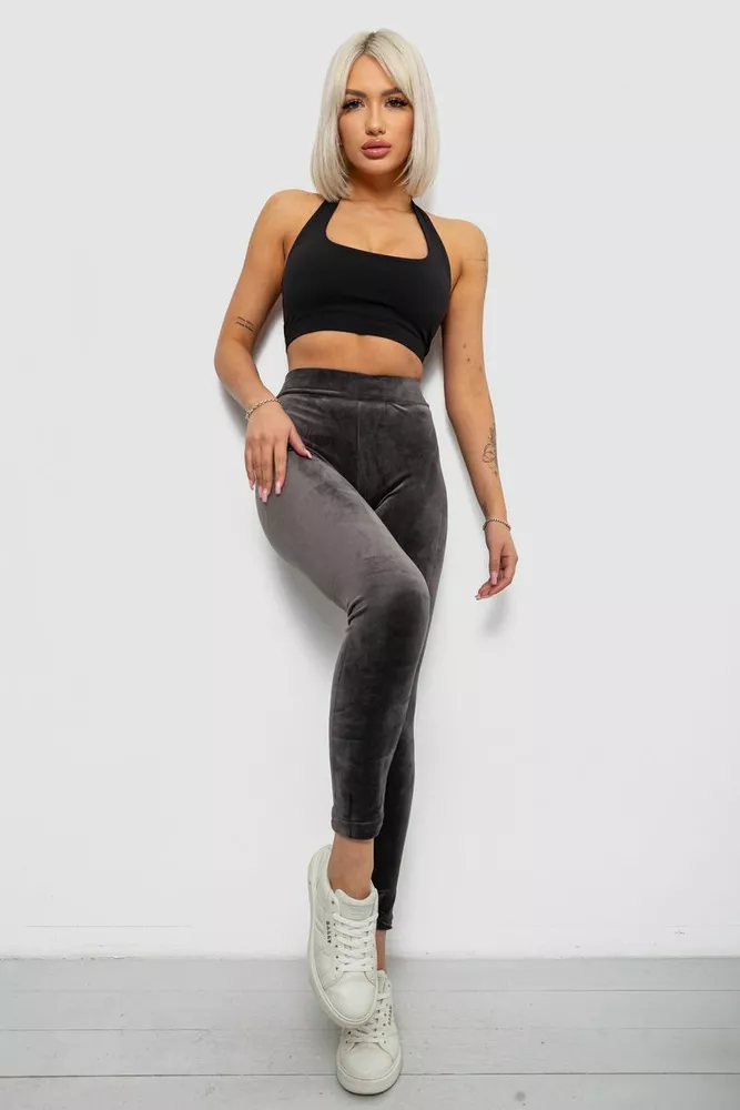 Купить Лосины женские велюровые однотонные, цвет серый, 214R263-1 - Фото №2