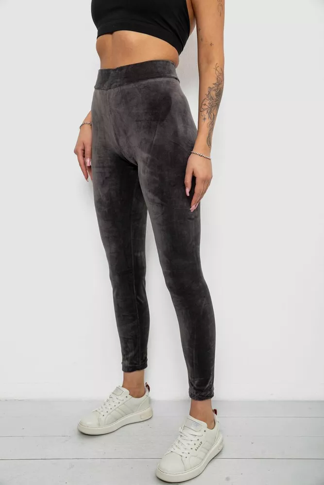 Купить Лосины женские велюровые однотонные, цвет серый, 214R263-1 - Фото №3