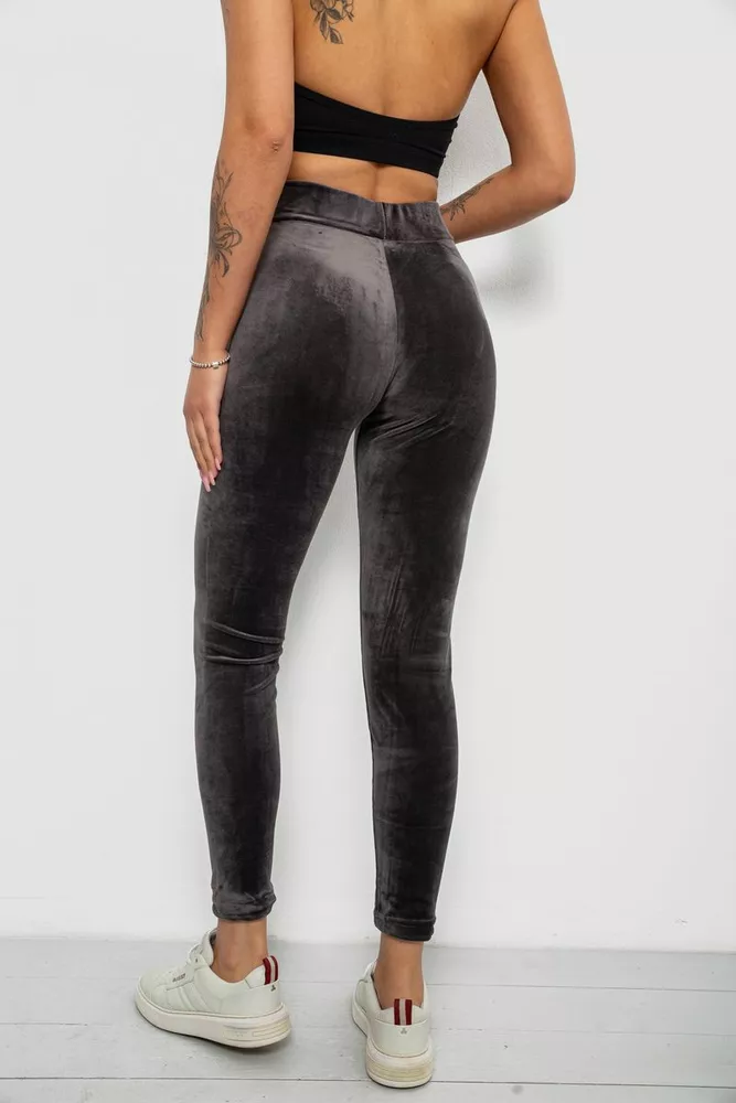 Купить Лосины женские велюровые однотонные, цвет серый, 214R263-1 - Фото №4