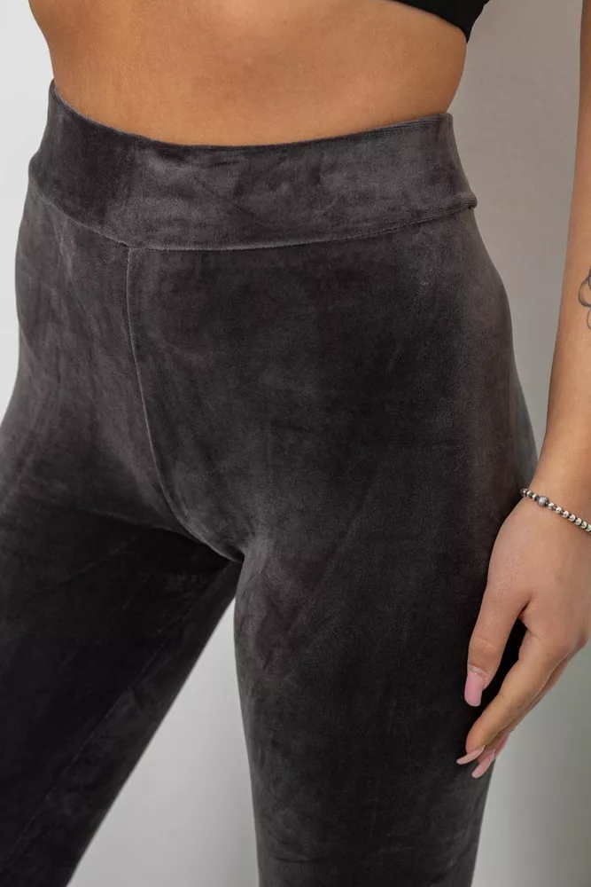 Купить Лосины женские велюровые однотонные, цвет серый, 214R263-1 - Фото №5
