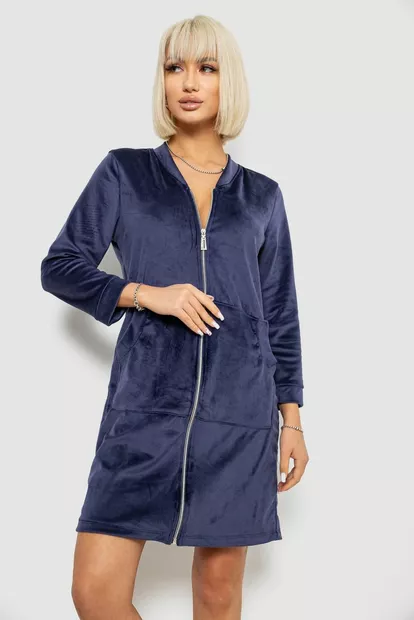 Халат женский велюровый на молнии, цвет синий, 257R1023