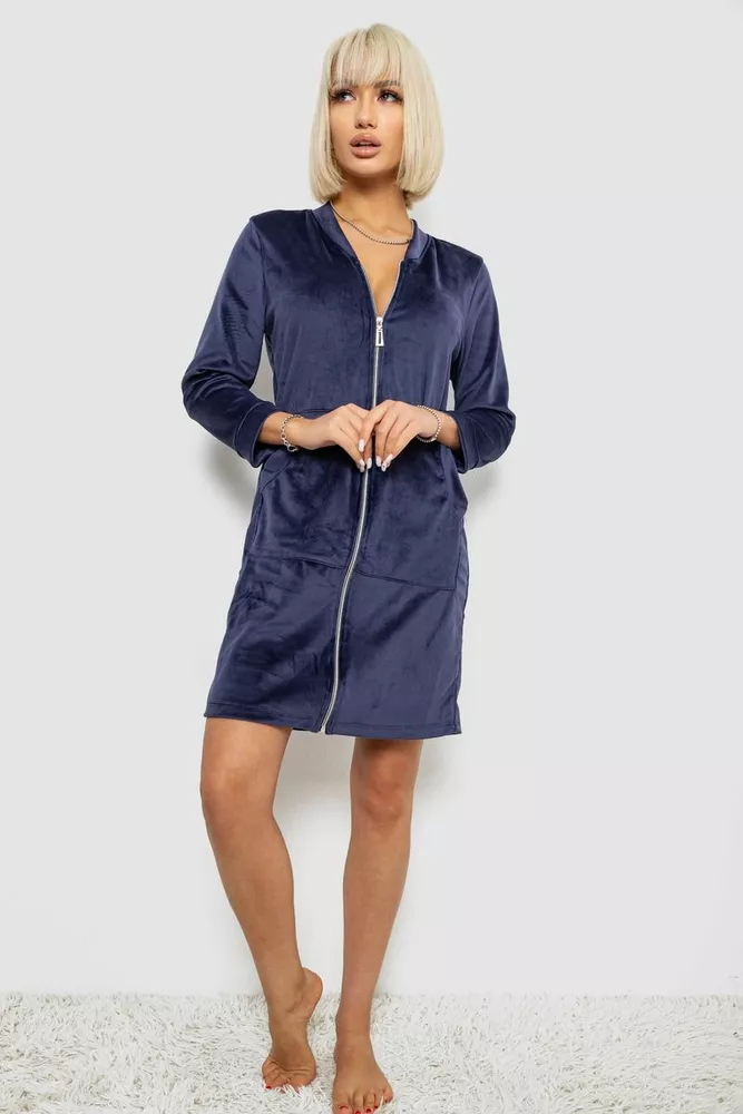 Купить Халат женский велюровый на молнии, цвет синий, 257R1023 - Фото №2