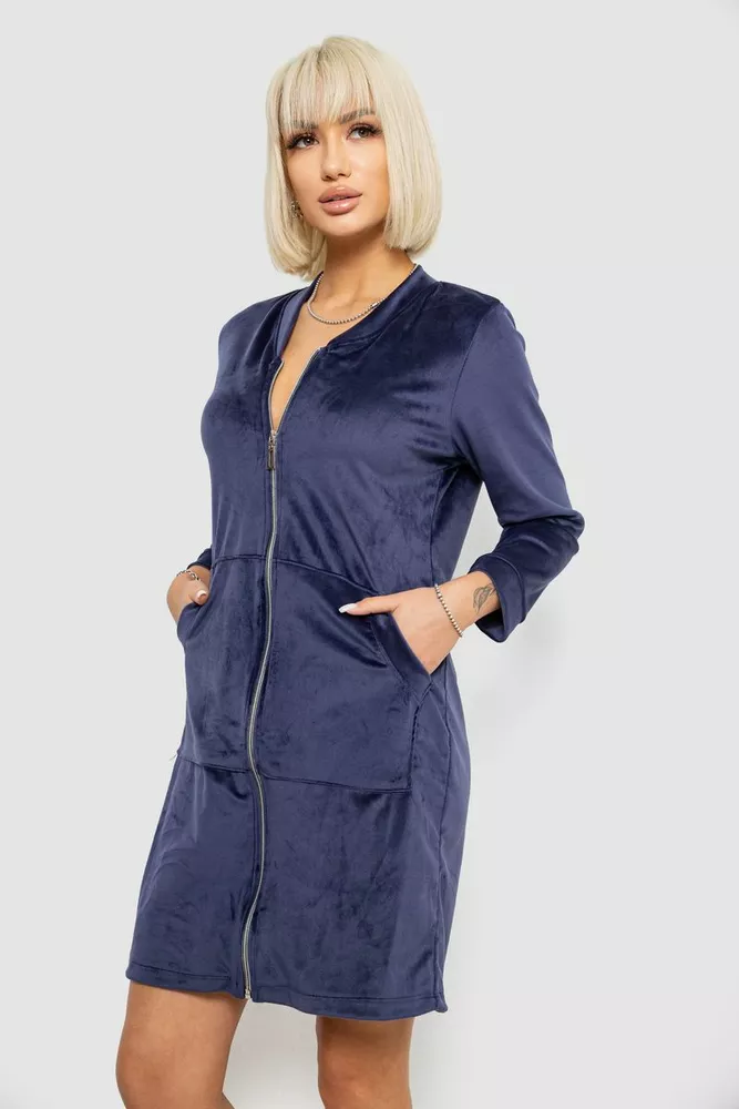 Купить Халат женский велюровый на молнии, цвет синий, 257R1023 - Фото №3