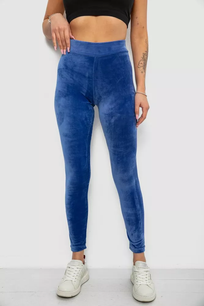 Купить Лосины женские велюровые однотонные, цвет синий, 214R263-1 - Фото №1