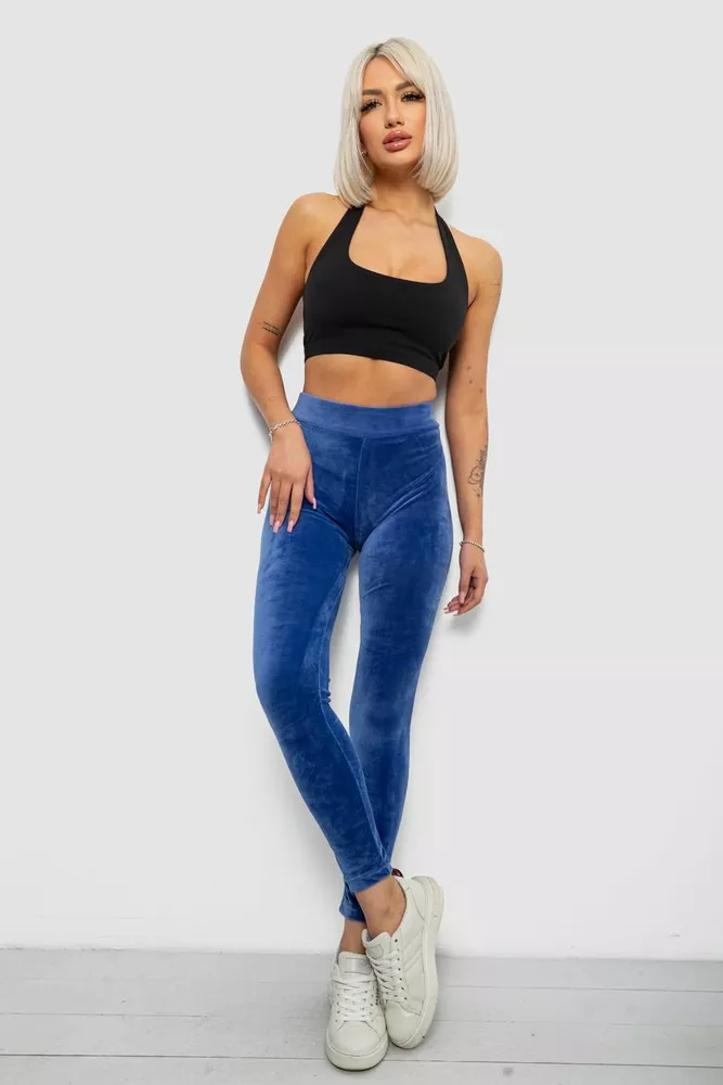 Купить Лосины женские велюровые однотонные, цвет синий, 214R263-1 - Фото №2