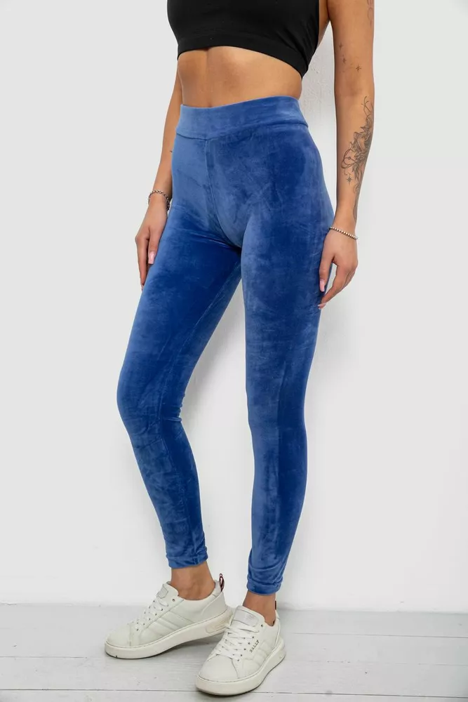 Купить Лосины женские велюровые однотонные, цвет синий, 214R263-1 - Фото №3