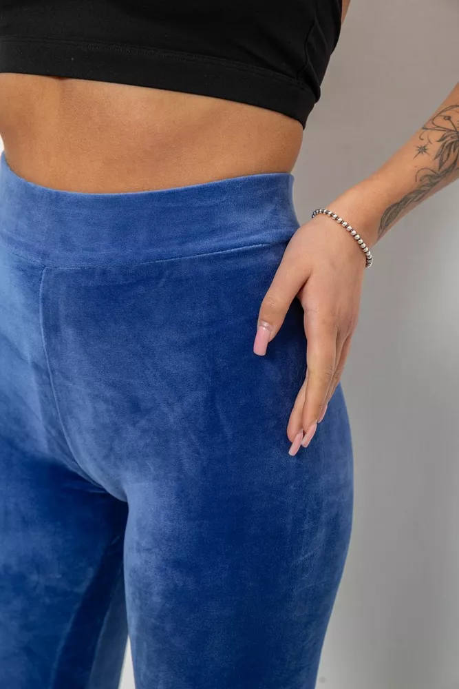 Купить Лосины женские велюровые однотонные, цвет синий, 214R263-1 - Фото №5