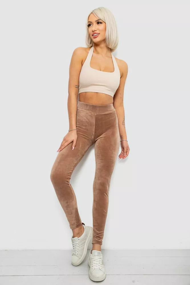 Купити Лосини жіночі велюрові однотонні, колір мокко, 214R263-1 - Фото №2