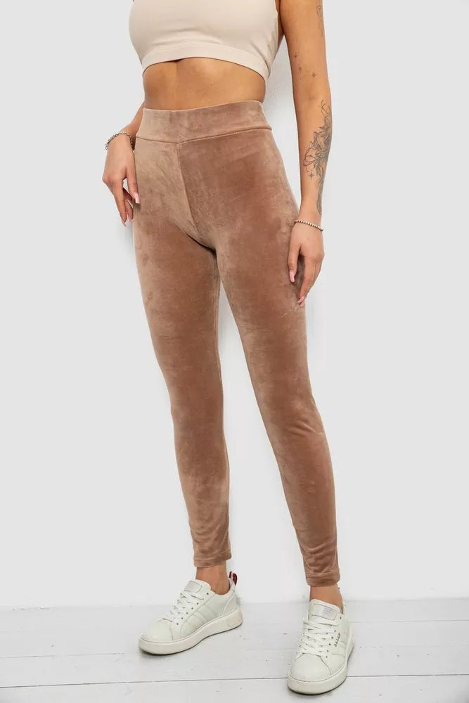 Купити Лосини жіночі велюрові однотонні, колір мокко, 214R263-1 - Фото №3