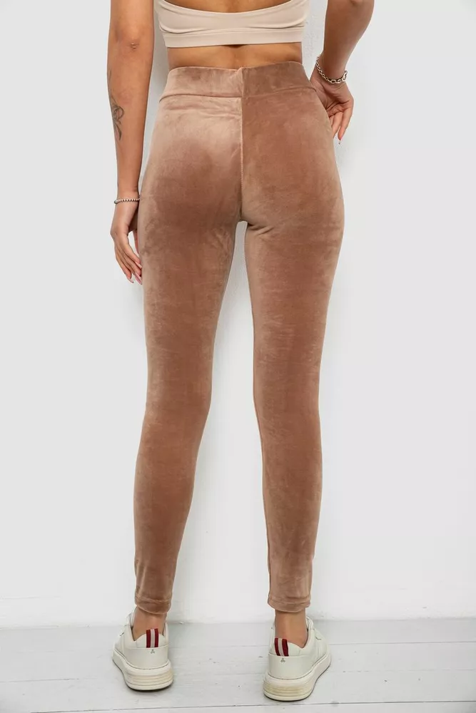 Купити Лосини жіночі велюрові однотонні, колір мокко, 214R263-1 - Фото №4