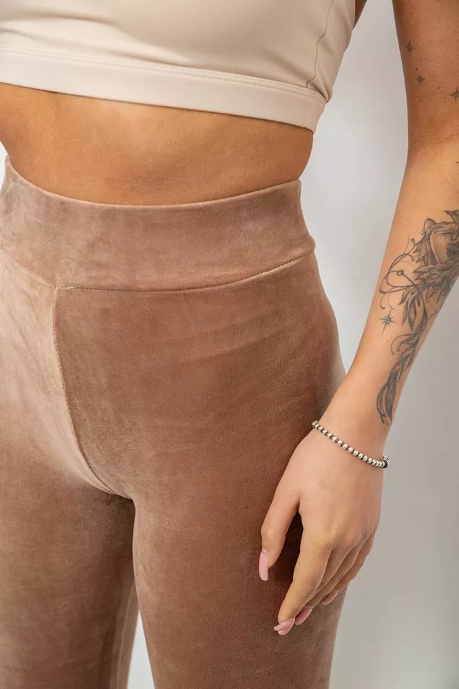 Купити Лосини жіночі велюрові однотонні, колір мокко, 214R263-1 - Фото №5