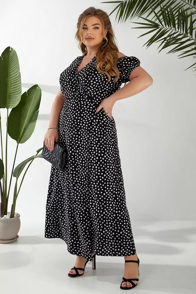 Купить Платье женское на запах с принтом софт, цвет черный, 257R358-1 - Фото №3