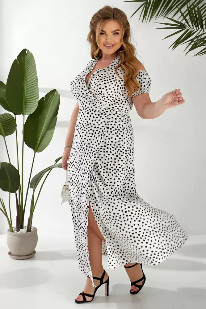 Купить Платье женское на запах с принтом софт, цвет молочный, 257R358-1 - Фото №4