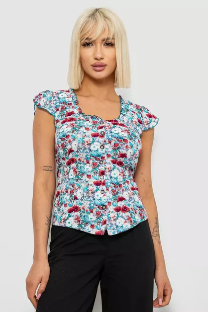 Блуза c цветочным принтом, цвет молочно-коричневый, 230R262