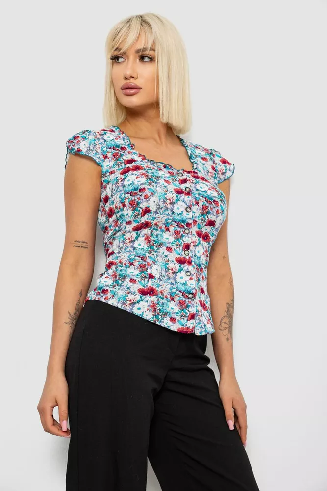 Купить Блуза c цветочным принтом, цвет молочно-коричневый, 230R262 - Фото №3