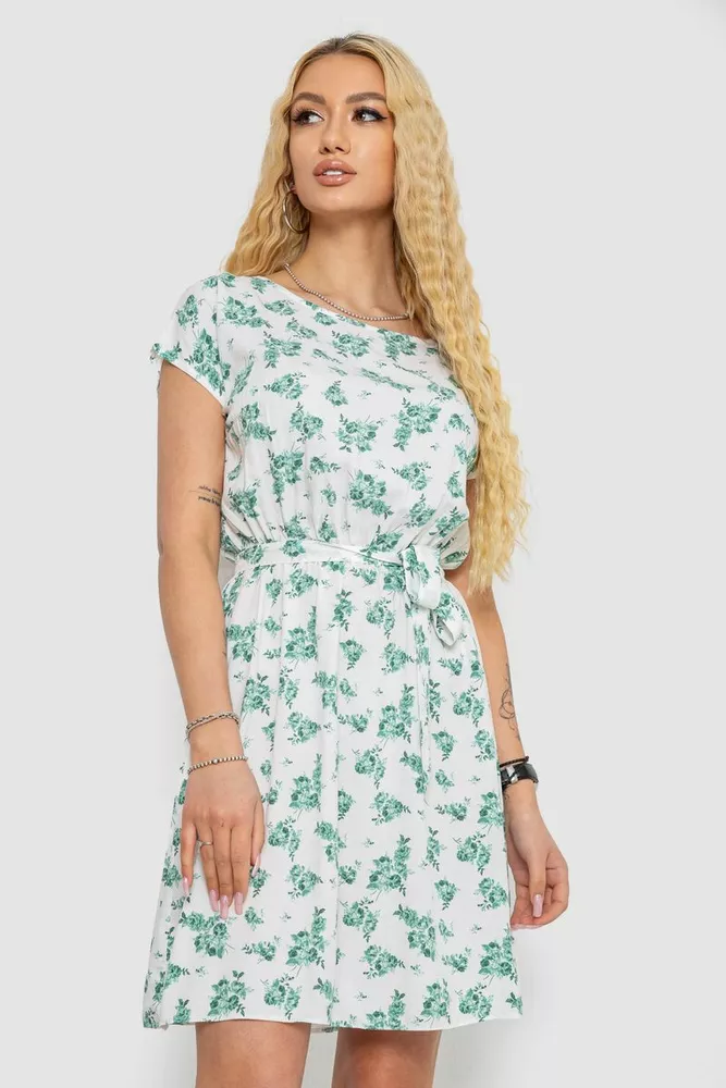 Купити Сукня однотонна, колір біло-зелений, 214R0225-4 - Фото №1