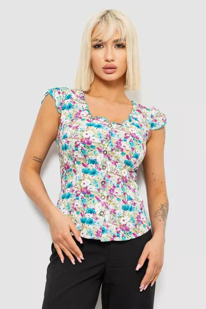 Блуза c цветочным принтом, цвет молочно-бирюзовый, 230R262