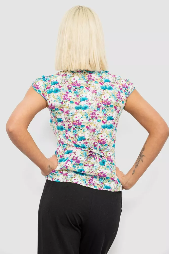 Купить Блуза c цветочным принтом, цвет молочно-бирюзовый, 230R262 - Фото №4