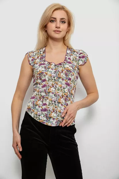 Блуза c цветочным принтом, цвет фиолетовый, 230R262