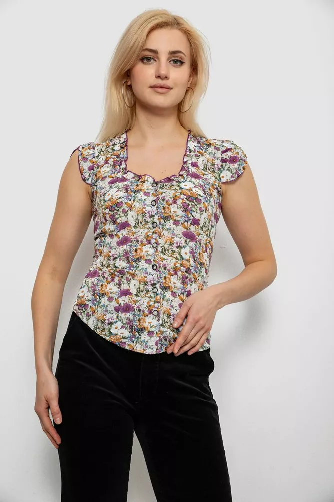 Купить Блуза c цветочным принтом, цвет фиолетовый, 230R262 - Фото №1