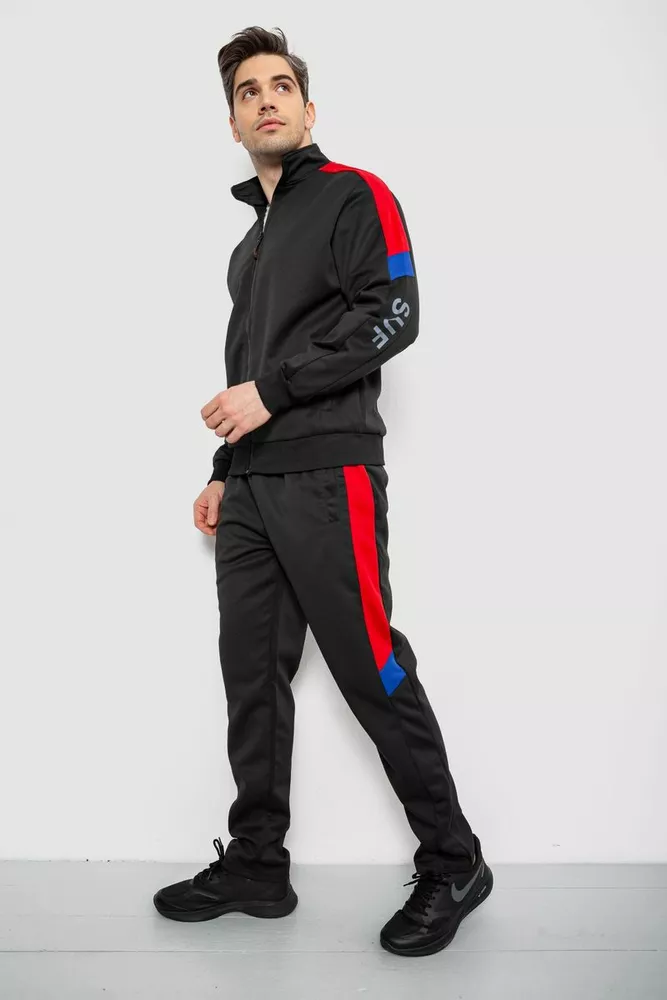 Купити Спортивний костюм чоловічий двонитка, колір чорний, 129R5215 оптом - Фото №3