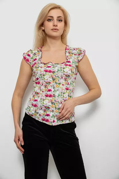 Блуза з квітковим принтом, колір молочно-червоний, 230R262