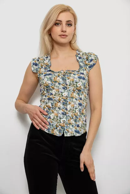 Блуза c цветочным принтом, цвет джинс, 230R262