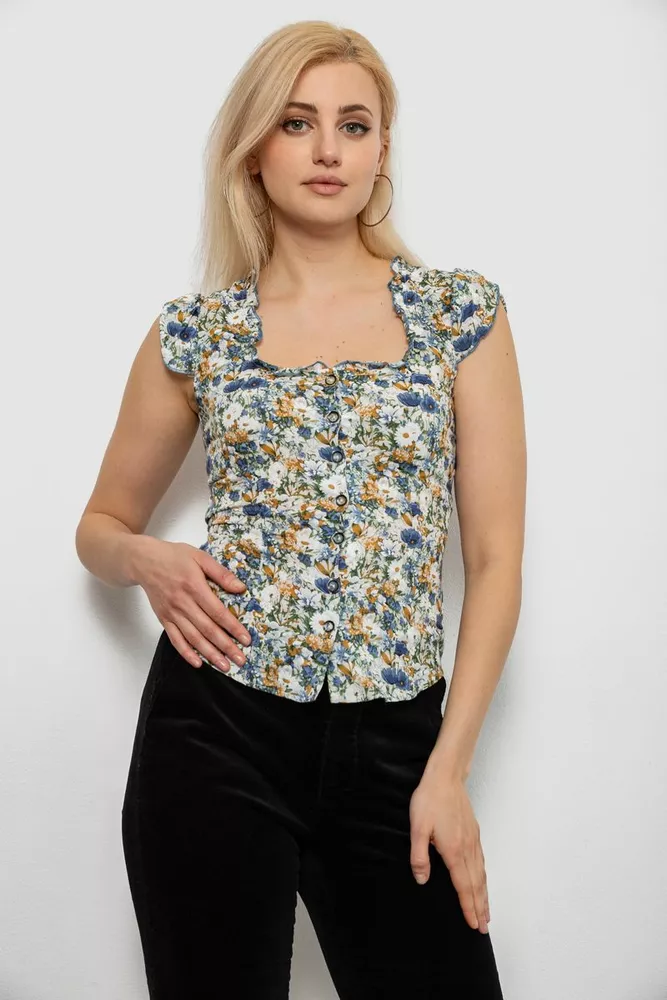 Купити Блуза з квітковим принтом, колір джинс, 230R262 - Фото №1