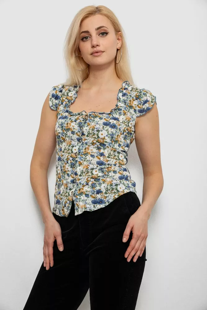 Купити Блуза з квітковим принтом, колір джинс, 230R262 - Фото №3