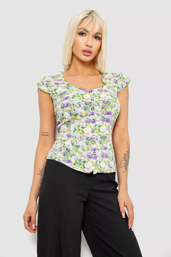 Купить Блуза c цветочным принтом, цвет молочно-сиреневый, 230R262 - Фото №3