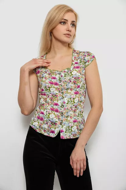 Блуза c цветочным принтом, цвет фуксия, 230R262