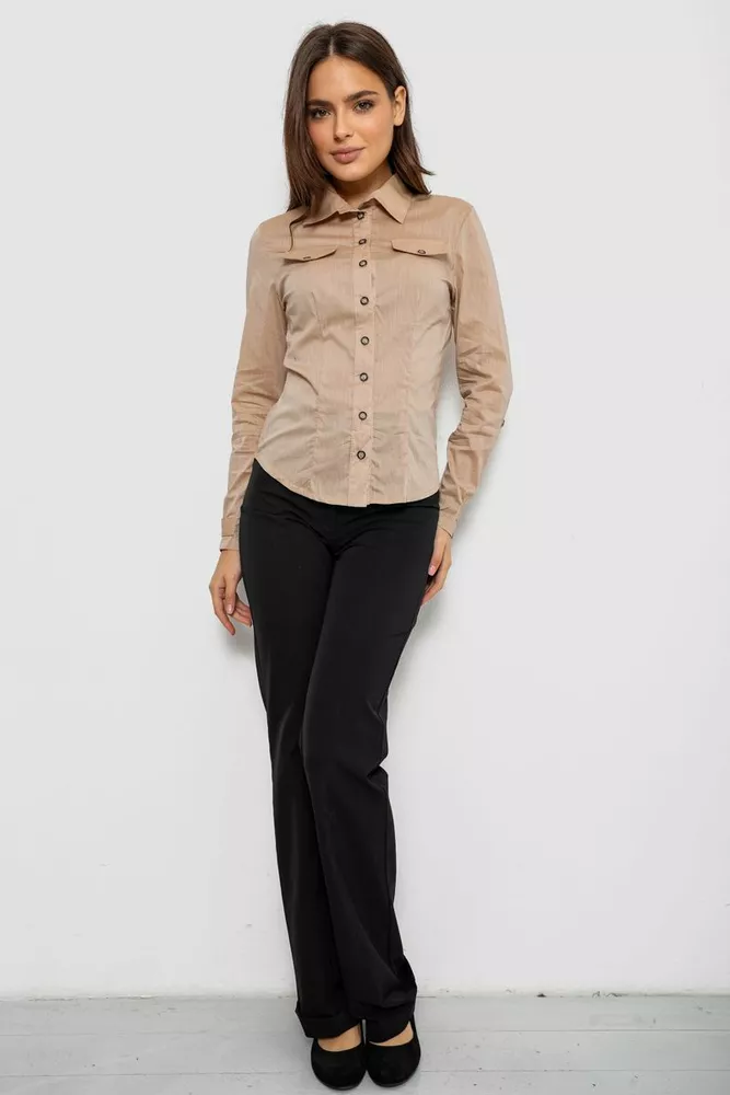 Купить Рубашка женская однотонная  -уценка, цвет бежевый, 230R068-8-U-2 - Фото №2