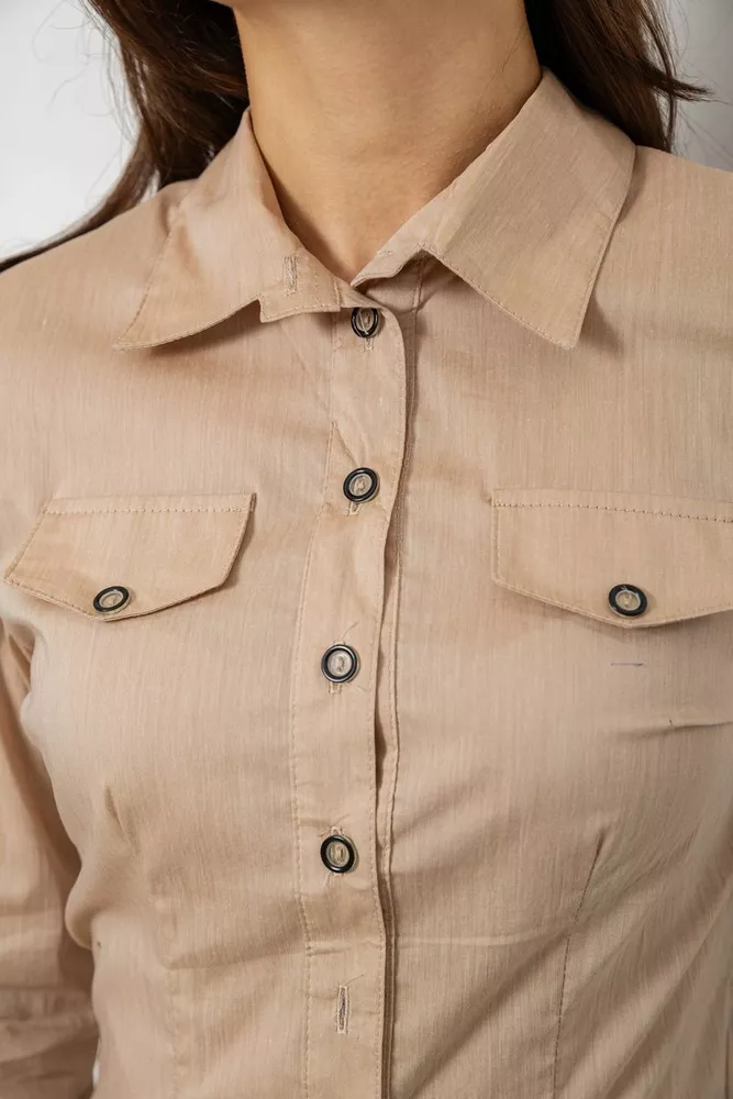 Купить Рубашка женская однотонная  -уценка, цвет бежевый, 230R068-8-U-2 - Фото №5