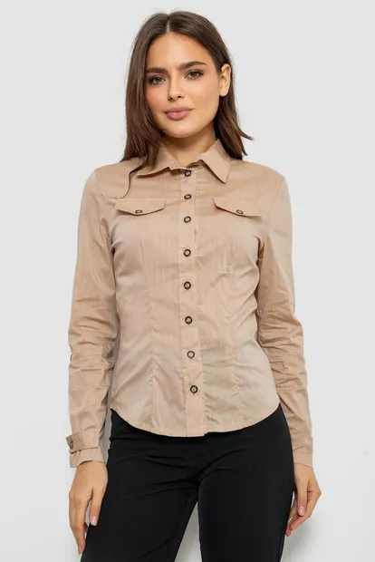 Рубашка женская однотонная  -уценка, цвет бежевый, 230R068-8-U-2