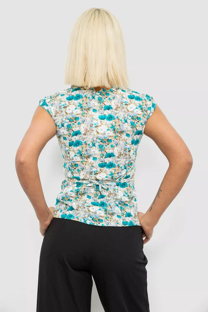 Купить Блуза c цветочным принтом, цвет бирюзовый, 230R262 - Фото №4