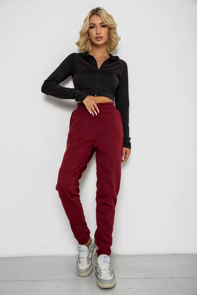 Купить Спортивные штаны женские на флисе  -уценка, цвет бордовый, 238R58671-U-27 - Фото №2
