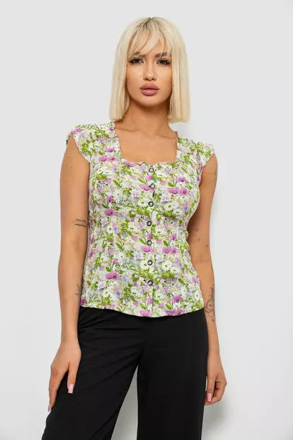 Блуза c цветочным принтом, цвет салатовый, 230R262