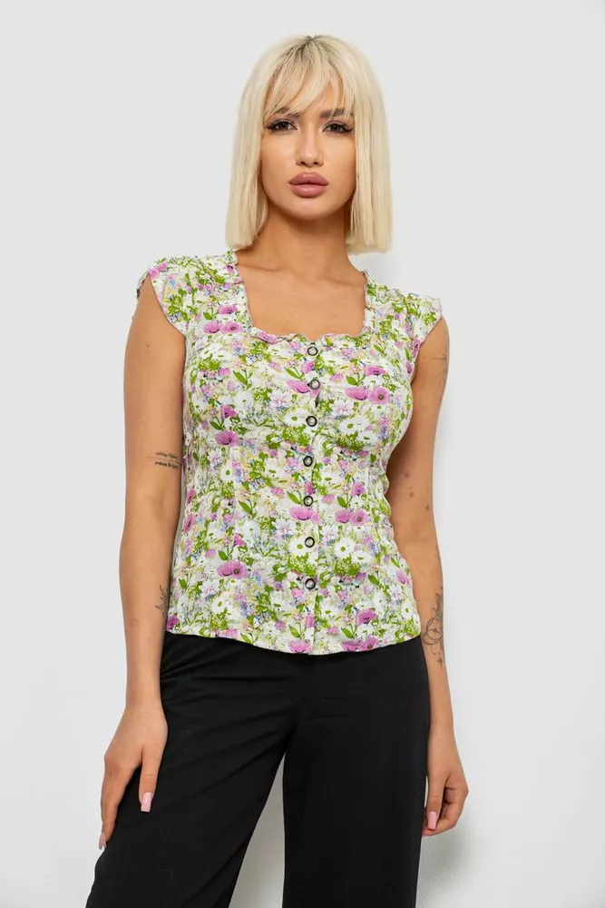 Купить Блуза c цветочным принтом, цвет салатовый, 230R262 - Фото №1