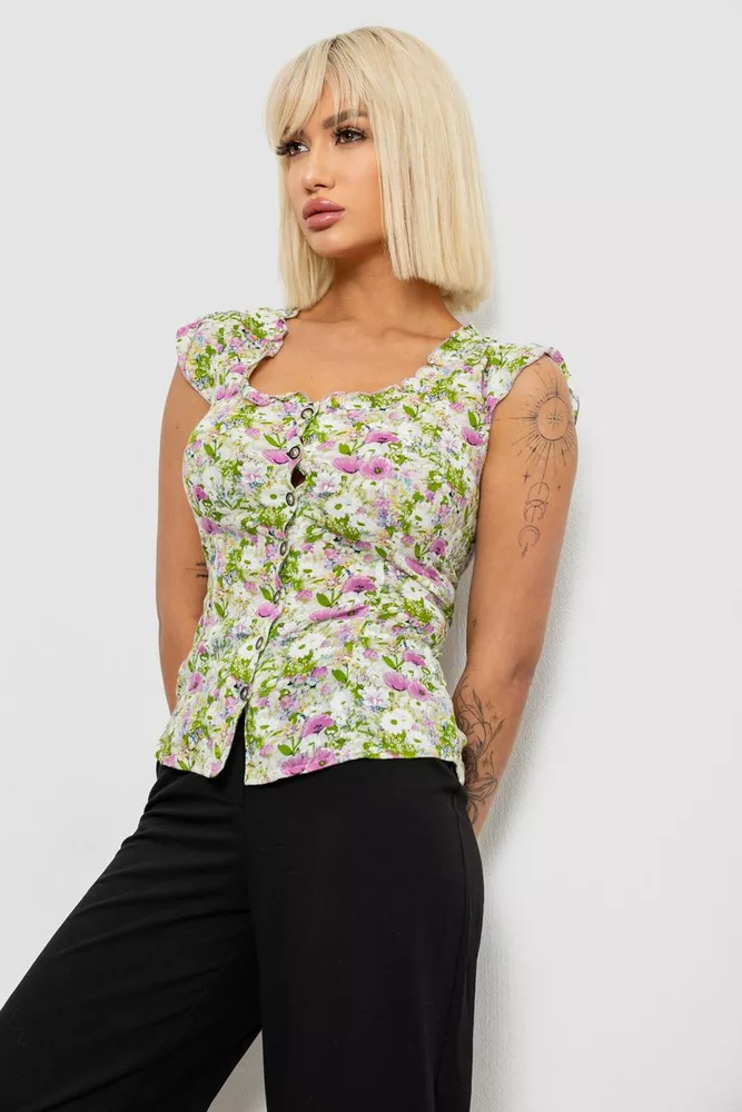 Купить Блуза c цветочным принтом, цвет салатовый, 230R262 - Фото №3