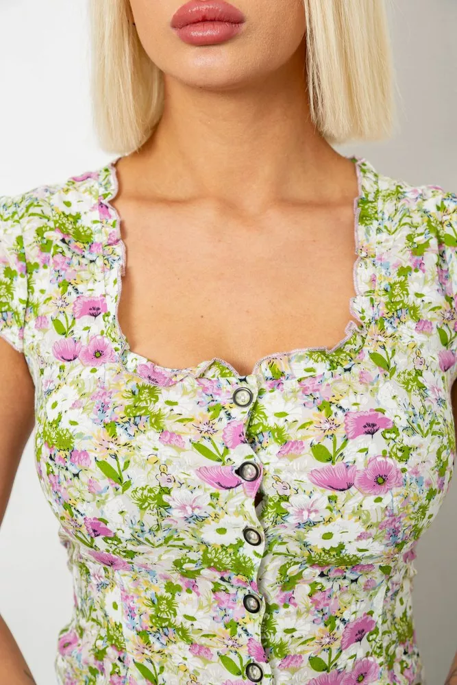 Купить Блуза c цветочным принтом, цвет салатовый, 230R262 - Фото №5