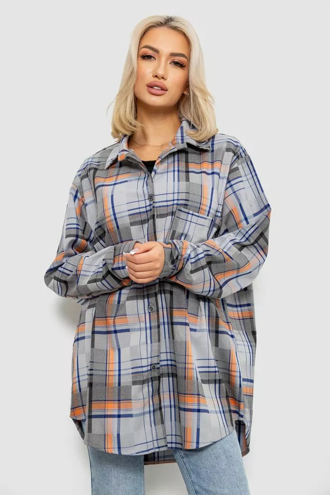 Купити Сорочка жіноча в клітинку, колір сіро-синій, 257R505 - Фото №1