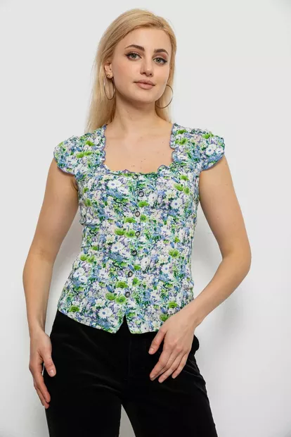 Блуза c цветочным принтом, цвет синий, 230R262