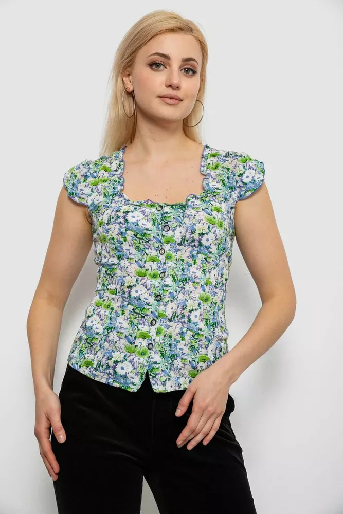 Купить Блуза c цветочным принтом, цвет синий, 230R262 - Фото №1