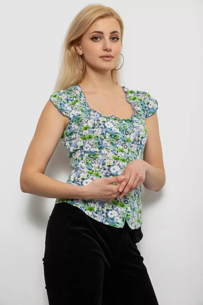 Купить Блуза c цветочным принтом, цвет синий, 230R262 - Фото №3